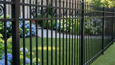 Black ornamental metal fence installation by Chop Chop Landscaping in Madison WI showcasing elegant design