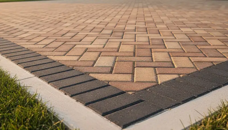 Decorative paver border and edging for driveway by professional landscapers in Madison, WI