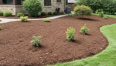 Freshly installed mulch beds with clean edges and rich color by Chop Chop Landscaping in Madison, WI