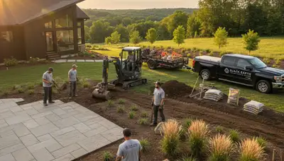 Landscaping team providing lawn care service in Madison, WI
