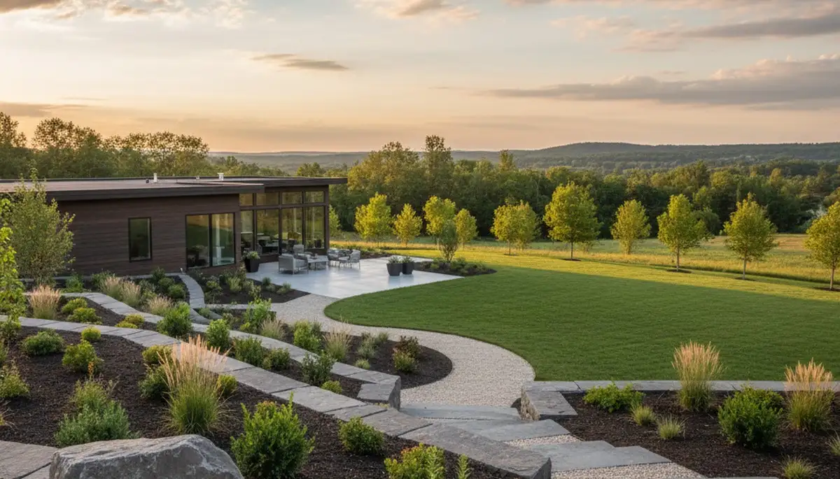 Landscaping crew providing lawn care service in Madison, WI