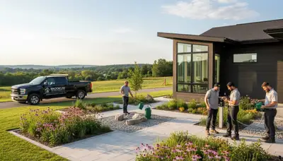 Landscaping crew providing lawn care service in Madison, WI