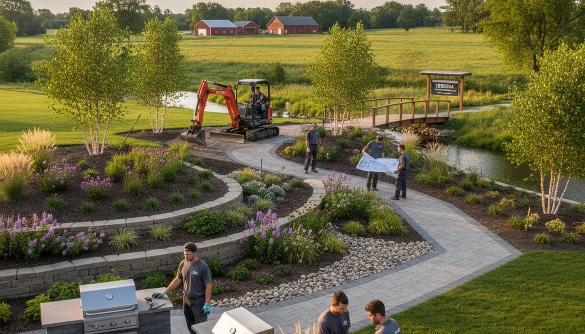 Landscaping crew providing lawn care services in Madison, WI