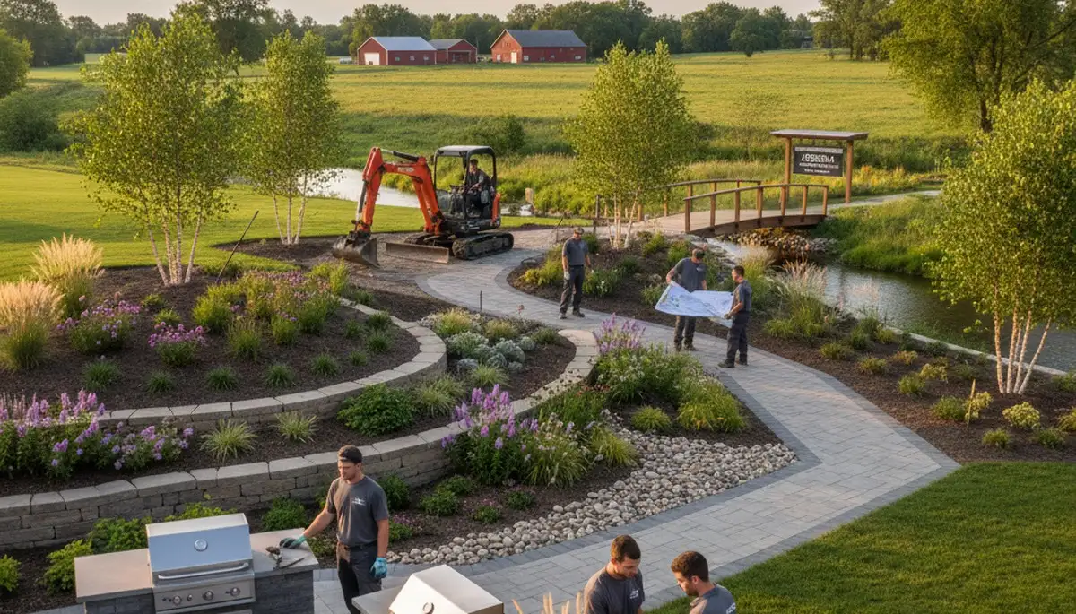 Landscaping crew providing lawn care services in Madison, WI