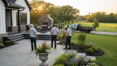 Landscaping crew in Madison, WI providing professional lawn care and property maintenance