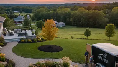 Landscaping crew providing lawn care services in Madison, WI