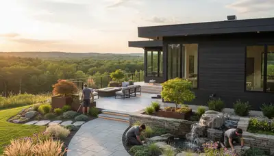 Landscaping crew providing lawn care services in Madison, WI