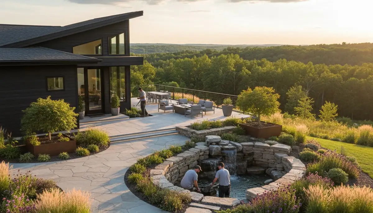 Landscaping crew providing lawn care services in Madison, WI