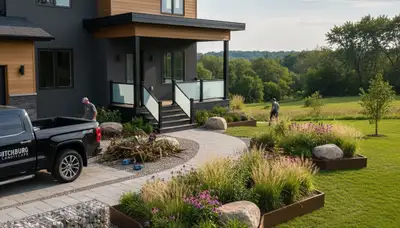 Landscaping team providing lawn care services in Madison, WI