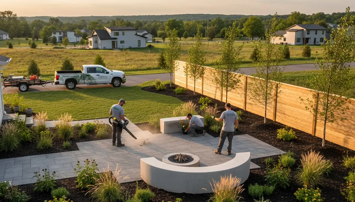 Landscaping crew providing lawn care services in Madison, WI