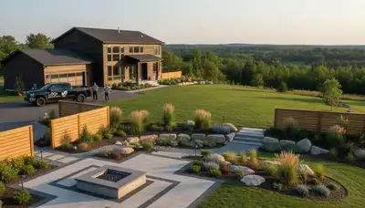 Landscaping crew providing lawn care service in Madison, WI