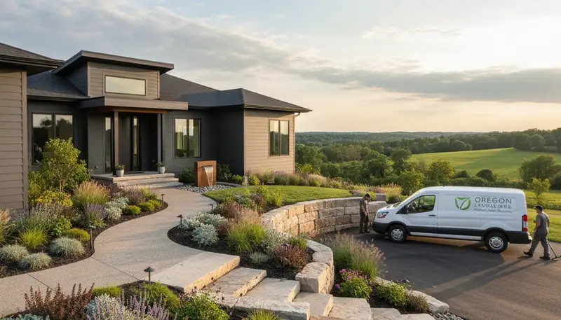 Landscaping crew providing lawn care service in Madison, WI