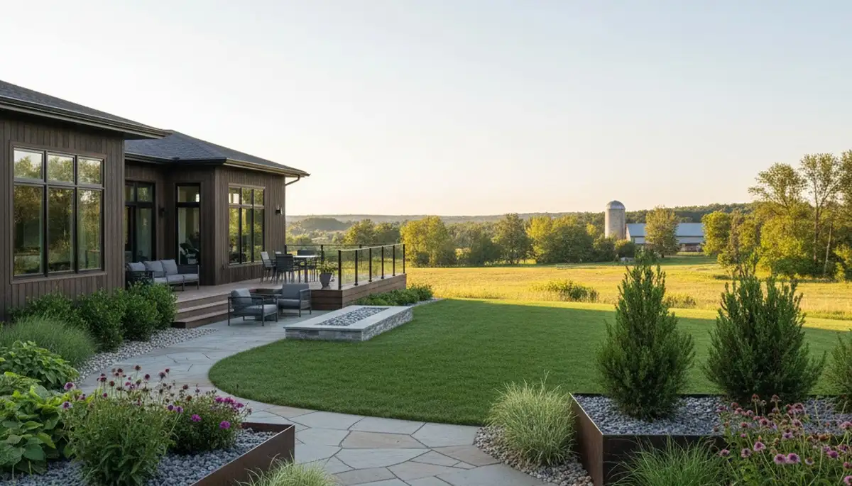 Landscaping crew providing lawn care service in Madison, WI