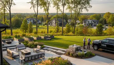 Landscaping crew providing lawn care services in Madison, WI