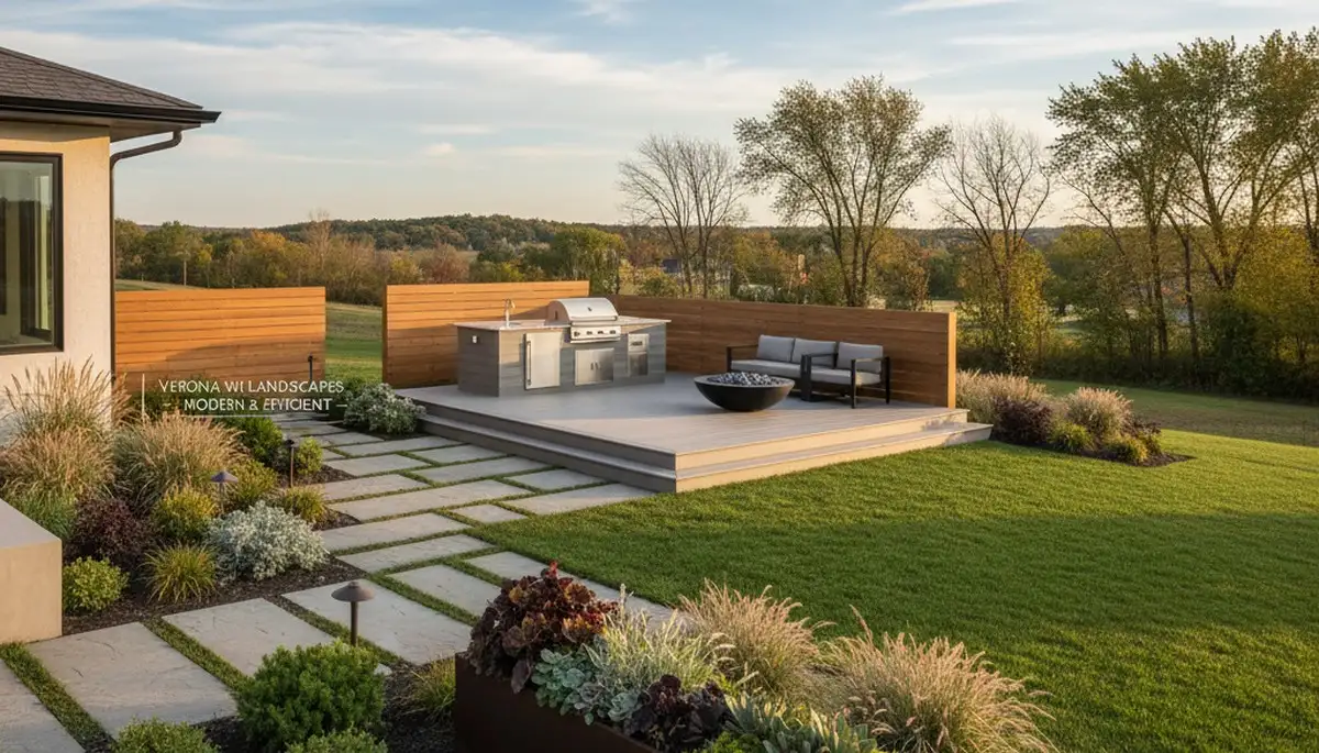 Landscaping crew maintaining a Madison, WI lawn for a professional lawn service