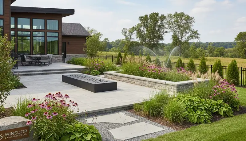Landscaping crew providing lawn care services in Madison, WI