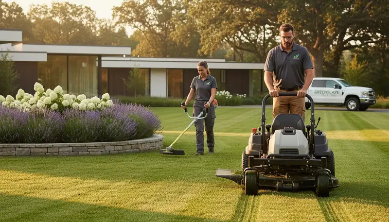 Professional lawn mowing service on lush green lawn in Madison, WI by Chop Chop Landscaping