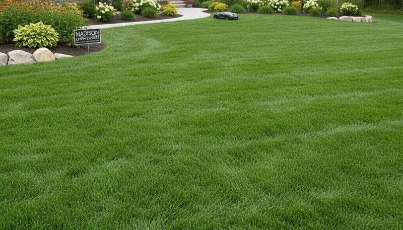 Lush, weed-free green lawn after professional lawn care by Chop Chop Landscaping in Madison, WI