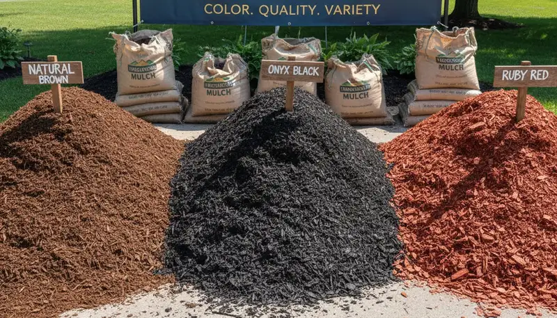 Brown, black, and red mulch varieties for Madison WI landscaping by Chop Chop Landscaping