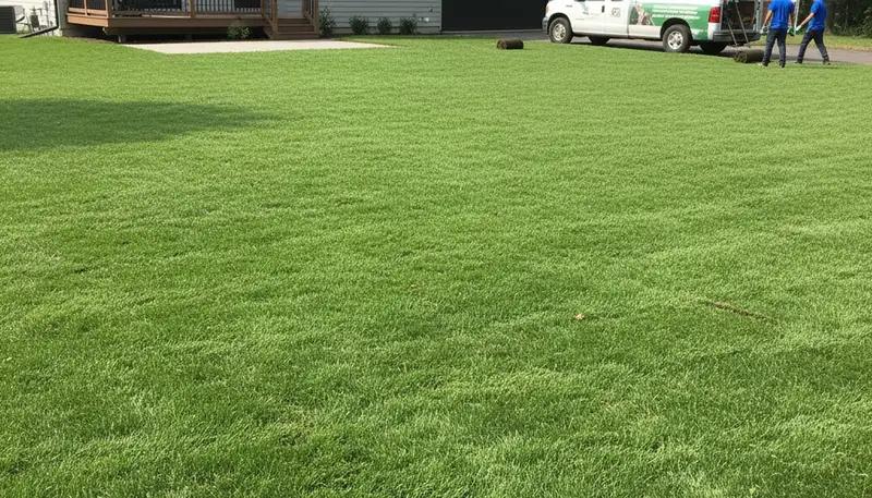 Freshly installed green sod lawn showing full coverage and curb appeal in Madison WI landscaping project
