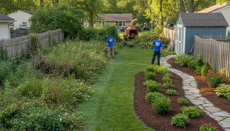 Overgrown yard cleanup and property restoration in Madison, WI by Chop Chop Landscaping