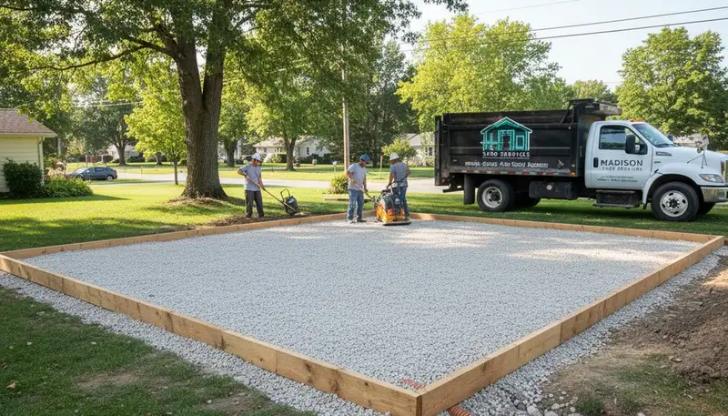 Professional shed base preparation and foundation landscaping in Madison, WI by Chop Chop Landscaping