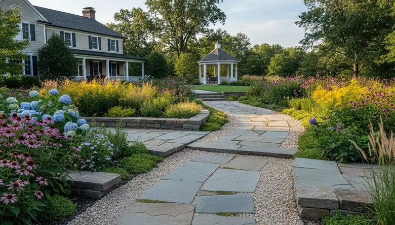 Stone paver pathway installation by Chop Chop Landscaping in Madison, WI showcasing expert craftsmanship