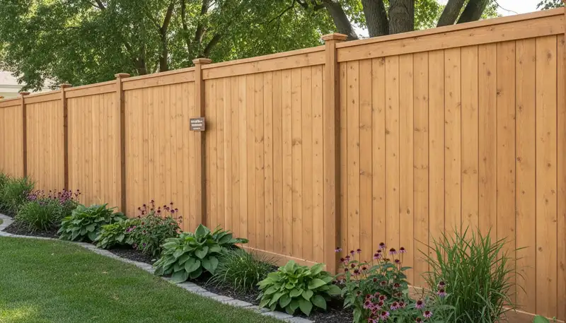 White privacy fence installation by Chop Chop Landscaping in Madison, WI showcasing quality craftsmanship